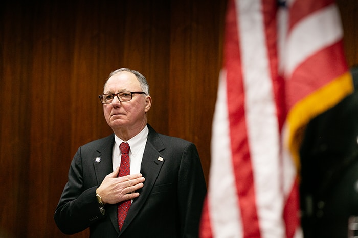 Outgoing Freeholder Director Gerry Little during the presenting of the colors. (Photo by Jennifer Peacock)