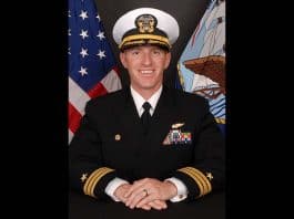 Cmdr. Michael Strauss of Toms River, NJ relieved Cmdr. Ladislao Montero of Nogales, AZ as Commanding Officer of the Cougars. Capt. Robert Loughran, Commander, Carrier Air Wing SEVENTEEN presided over the transfer of command. (Photo courtesy Navy Office of Community Outreach)