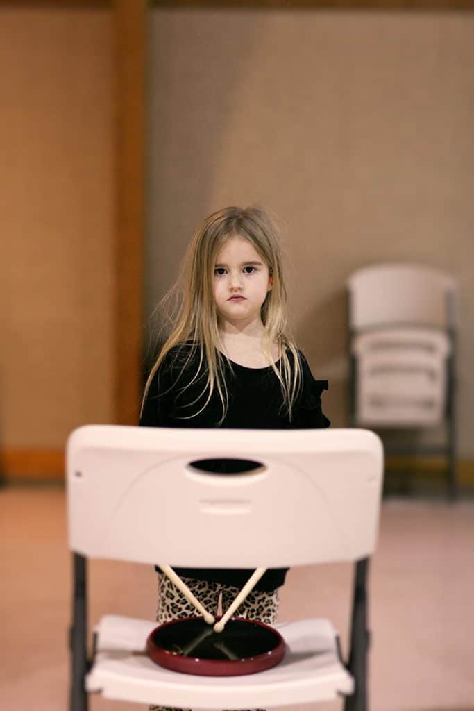 Frank Johnson’s granddaughter, Marianne Popovich, of Manchester, is learning the snare drum. (Photo by Jennifer Peacock)