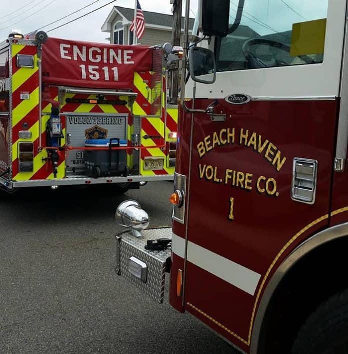 The Beach Haven Volunteer Fire Company also recently held a food drive for members of the Barnegat Light Coast Guard Station, donating three truckloads of supplies. (Photo courtesy Beach Haven Vol. Fire Company)