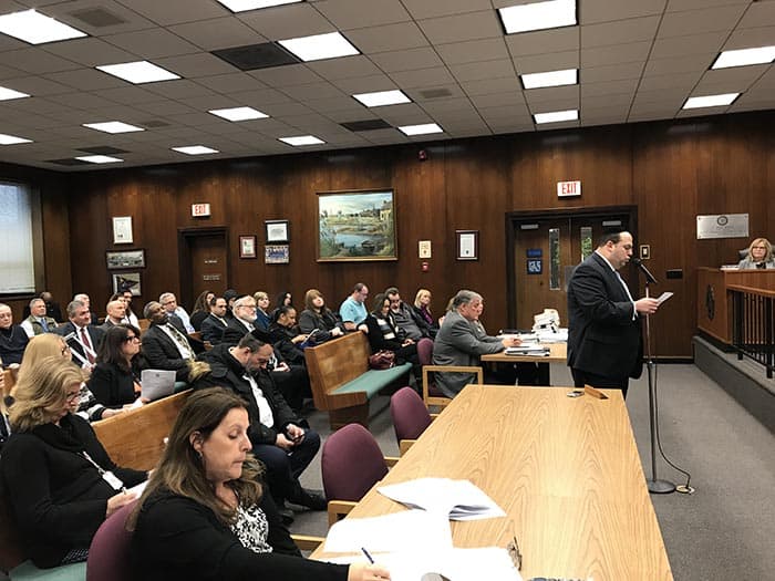 Rabbi Avi Schnall, director of Agudath Israel of America, commends the Freeholders for their actions. (Photo by Chris Lundy)