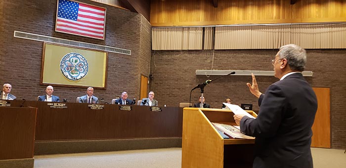 Dr. Ali Chaudry, former mayor of Basking Ridge, speaks to the Jackson Council during a meeting that centered on the subject of freedom of speech versus hate speech. (Photo by Bob Vosseller)