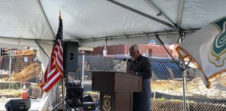 William Hoey speaks during a groundbreaking of the new Performing Arts Academy on the campus of Ocean County College. (Photo by Kimberly Bosco)
