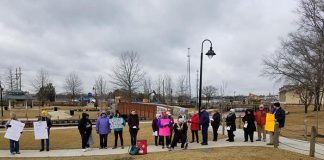 Local residents protested the president’s national emergency in Huddy Park in Toms River. (Photo courtesy Action Together Ocean County)