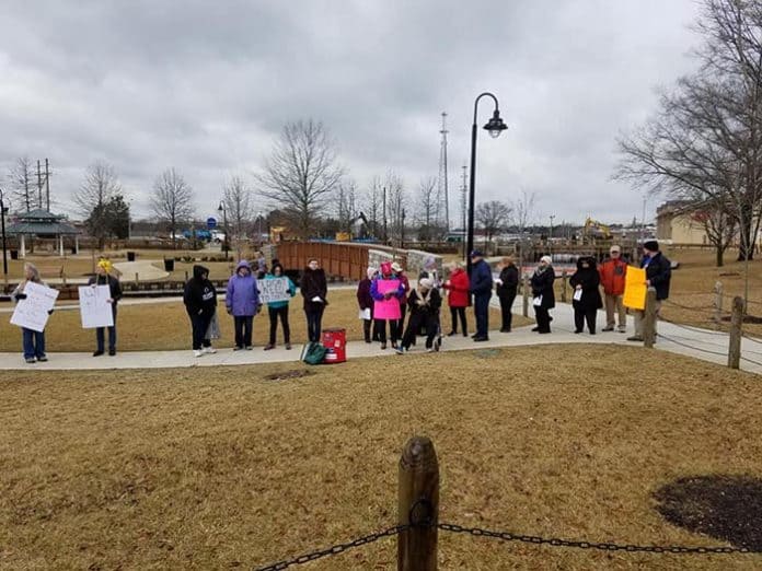Local residents protested the president’s national emergency in Huddy Park in Toms River. (Photo courtesy Action Together Ocean County)