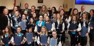 The Howell Township Council honored the Howell Pop Warner Cheer team as undefeated champions. (Photo courtesy Howell Happenings NJ)