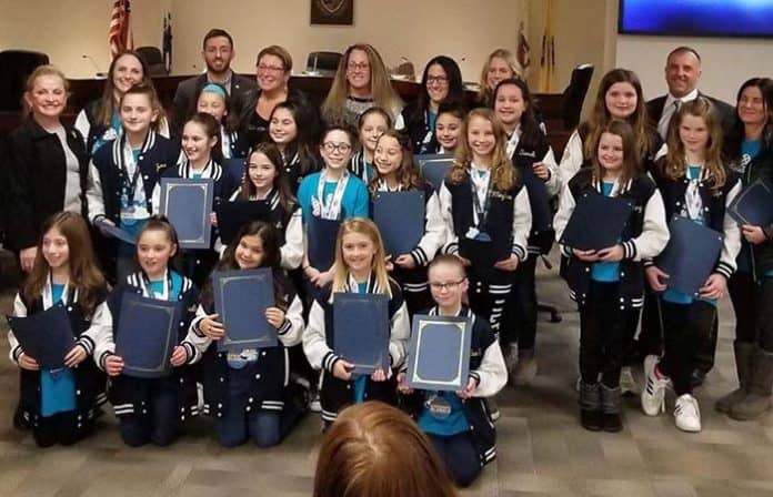 The Howell Township Council honored the Howell Pop Warner Cheer team as undefeated champions. (Photo courtesy Howell Happenings NJ)