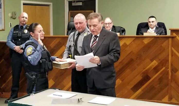 Detective Mary Ann Cirulli was sworn in as Sergeant. (Photo courtesy Barnegat Township Police)