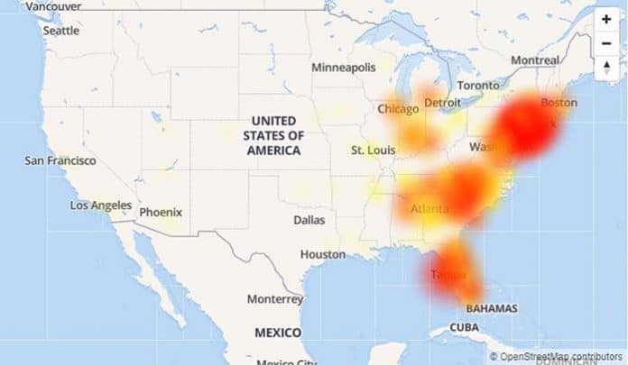 The Verizon outages as reported by downdetector.com. (Graphic courtesy downdetector.com)