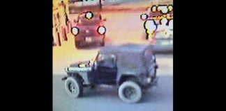 The Jeep appears to have a diamond plate around the driver’s front wheel well, and black wheels without fender flares. (Photo courtesy Barnegat Township Police)