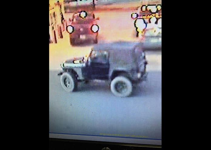 The Jeep appears to have a diamond plate around the driver’s front wheel well, and black wheels without fender flares. (Photo courtesy Barnegat Township Police)