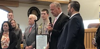 R. Joseph Latshaw III (pictured) and Shane Coffee were honored by the Toms River governing body. (Photo by Chris Lundy)