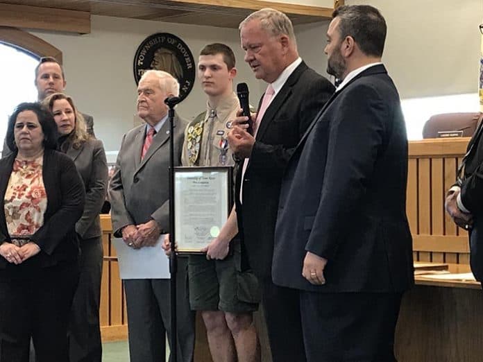 R. Joseph Latshaw III (pictured) and Shane Coffee were honored by the Toms River governing body. (Photo by Chris Lundy)