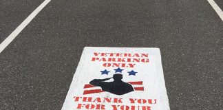Two parking spaces at Town Hall have been set aside for veterans and the combat wounded. (Photo courtesy Carmen Amato)
