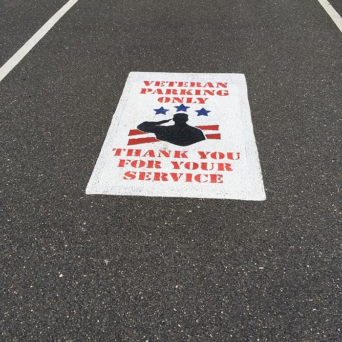 Two parking spaces at Town Hall have been set aside for veterans and the combat wounded. (Photo courtesy Carmen Amato)