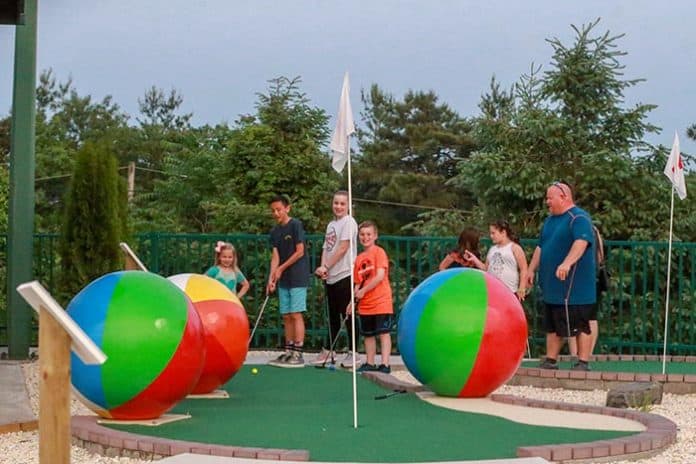 Beach balls provide a coastal atmosphere on the miniature golf course at FirstEnergy Park. (Photo courtesy Lakewood BlueClaws)