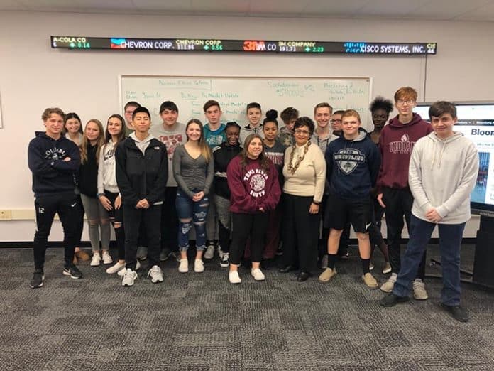 High School South students pose with Edele Hovnanian, who visited the school's Real Estate and Business Incubator funded in 2018-2019 by the Hirair and Anna Hovnanian Foundation on Jan. 18, 2019. (Photo courtesy Toms River Regional Schools)