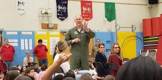 Major General John Gordy II, Commander, U.S. Air Force Expeditionary Center, JBMDL, visited the students at Manchester Township Elementary School March 21. (Photo courtesy Manchester Township School District)