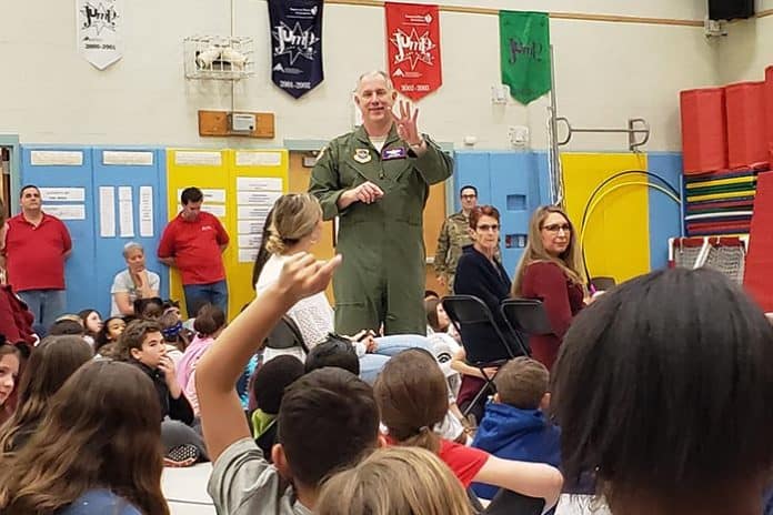 Major General John Gordy II, Commander, U.S. Air Force Expeditionary Center, JBMDL, visited the students at Manchester Township Elementary School March 21. (Photo courtesy Manchester Township School District)