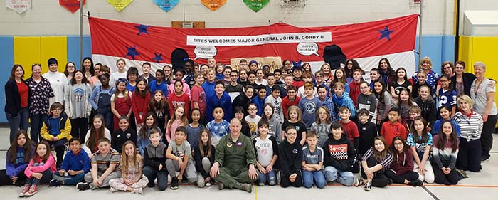 Major General John Gordy II, Commander, U.S. Air Force Expeditionary Center, JBMDL, visited the students at Manchester Township Elementary School March 21. (Photo courtesy Manchester Township School District)