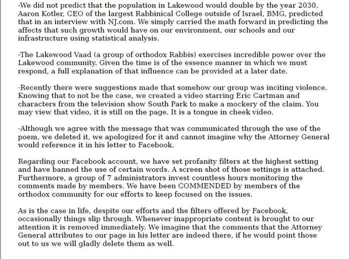 An excerpt from the April 5, 2019 response from RUOC to the NJ Division on Civil Rights letter. 