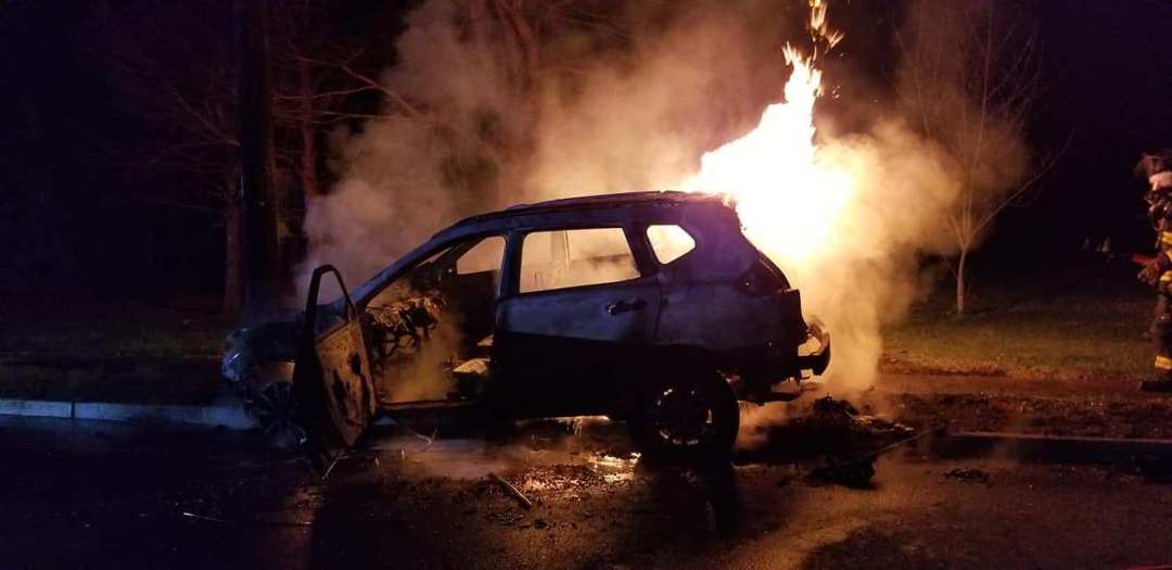 Vehicle Bursts Into Flames After Hitting Pole - Jersey Shore Online