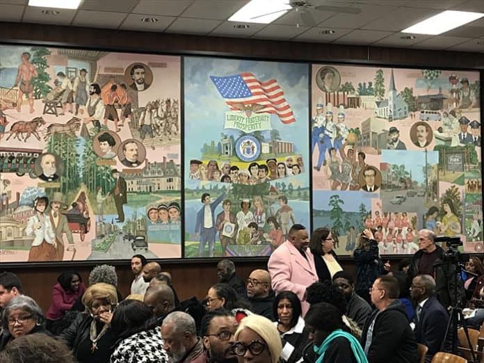 A large crowd filled the Lakewood Municipal Building. (Photo by Chris Lundy)