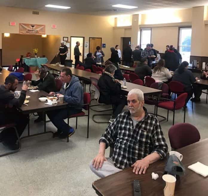 Volunteers and guests at the Riverwood Park temporary Code Blue shelter this past winter. (Photo courtesy Haven)