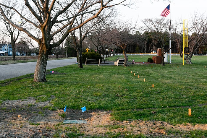 There are mark-outs for future work at the field. (Photo by Jennifer Peacock)