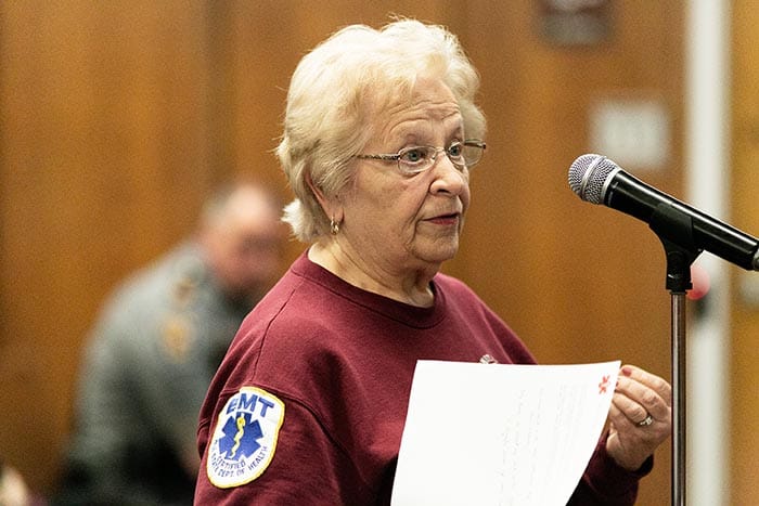 Whiting First Aid Squad member Joan Tarr addresses council. (Photo by Jennifer Peacock)