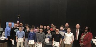 Middle School North’s wrestling team was honored for becoming Wrestling Division Champions. (Photo courtesy Howell Township Schools)