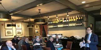 Congressman Andy Kim speaks to elected officials at the Ocean County Mayors Association meeting held at the Grove restaurant. (Photo by Chris Lundy)