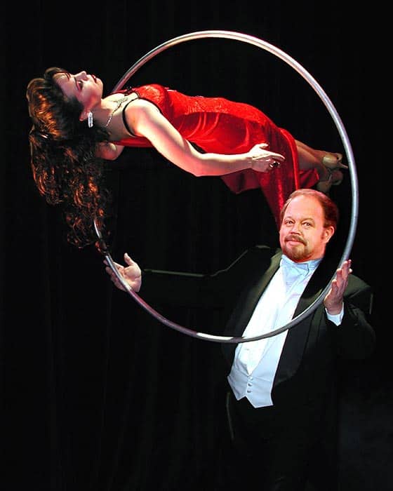 John and Morgan perform high energy, grand illusion shows for amusement parks, corporate events, live theatre, television and marketing events.