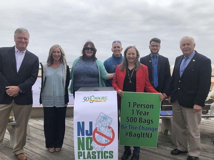 From left: Bradley Beach NJ Mayor Gary Engelstad; Helen Henderson, American Littoral Society; Jennifer M. Coffey, ANJEC Executive Director; John Weber, Surfrider; Noemi de la Puente, NJ Environmental Lobby; Zack Karvelas, Clean Ocean Action; and NJ Dist. 11 Assemblyman Eric Houghtaling. (Photo courtesy The American Littoral Society)