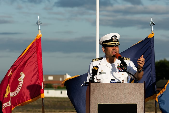 Captain Muhammad Khan offered remarks during the 82nd anniversary of the Hindenburg crash. (Photo by Jennifer Peacock)