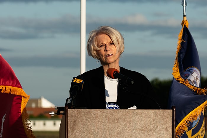 Ocean County Freeholder Director Virginia Haines offered remarks during the 82nd anniversary of the Hindenburg crash. (Photo by Jennifer Peacock)