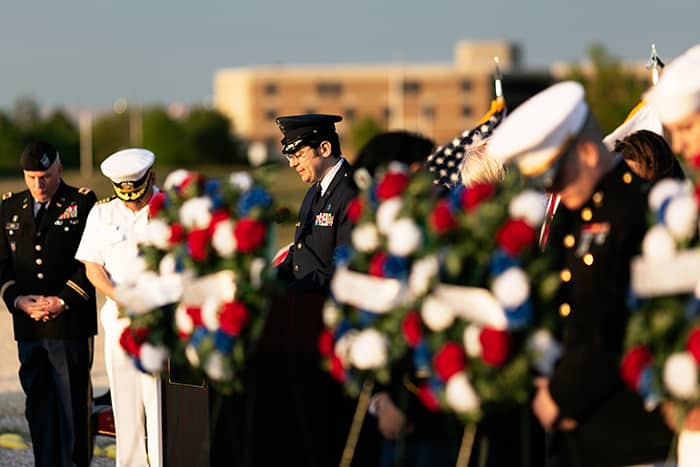 Chaplain Menashe Miller offers the closing prayer at the conclusion of the 82nd anniversary commemoration of the Hindenburg crash. (Photo by Jennifer Peacock)