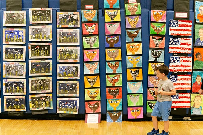 Artwork from the township’s elementary schools was on the display in the high school’s gymnasium. (Photo by Jennifer Peacock)