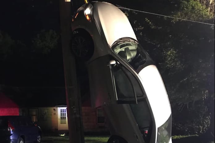 Car Drives Up Guide Wire On Utility Pole - Jersey Shore Online