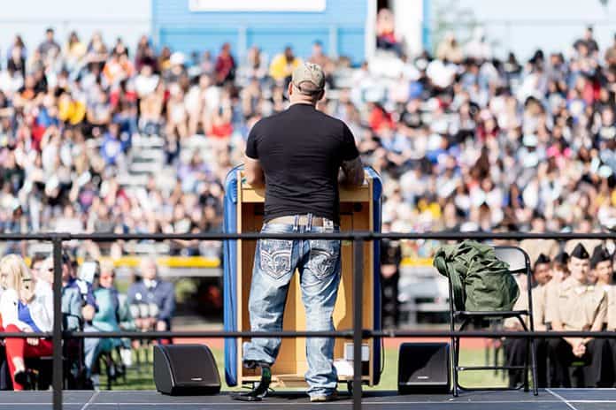 Earl Granville is a “Combat Wounded Leg Amputee who brings awareness and ideas to the public about the adversity struggles in society from his personal experiences,” according to his social media. (Photo by Jennifer Peacock)