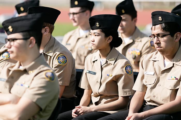 The high school’s Navy Junior ROTC cadets attend the Memorial Day Remembrance Ceremony May 22. (Photo by Jennifer Peacock)