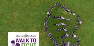 On June 13, several hundred students decked out in purple gear took to the school grounds to form a human outline of New Jersey State, with the help of the statewide nonprofit, Alzheimer’s New Jersey. (Photo courtesy Alzheimer’s New Jersey)