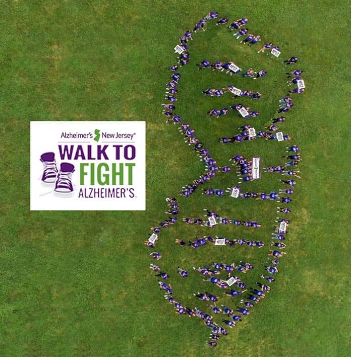 On June 13, several hundred students decked out in purple gear took to the school grounds to form a human outline of New Jersey State, with the help of the statewide nonprofit, Alzheimer’s New Jersey. (Photo courtesy Alzheimer’s New Jersey)