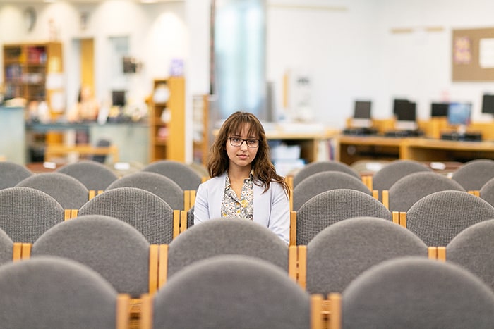 Chiara Feimer, the day before her 18th birthday, wants to study environmental law but was interested in hearing what New Jersey Attorney General Gurbir Grewal had to say about the opioid crisis plaguing New Jersey. (Photo by Jennifer Peacock)