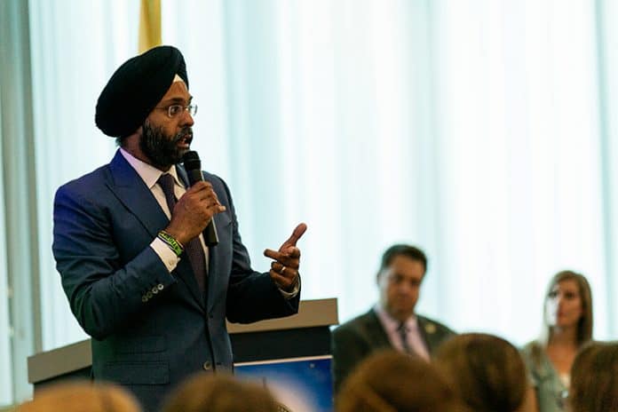 Gurbir Grewal talks to students about this journey to becoming New Jersey State Attorney General at Toms River High School North June 5. (Photo by Jennifer Peacock)