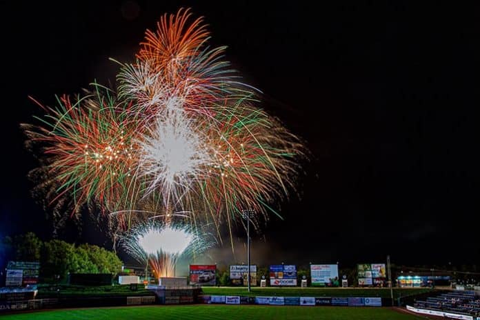 The BlueClaws annual Patriotic Fireworks Extravaganza is July 3. (Photo courtesy Lakewood BlueClaws)