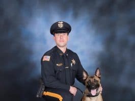 Officer Marino and Blue graduated from the New Jersey State Police K-9 Scent Class #34 on June 14, after 14 weeks of intense training in explosive detection. (Photo courtesy Monmouth County Sheriff)