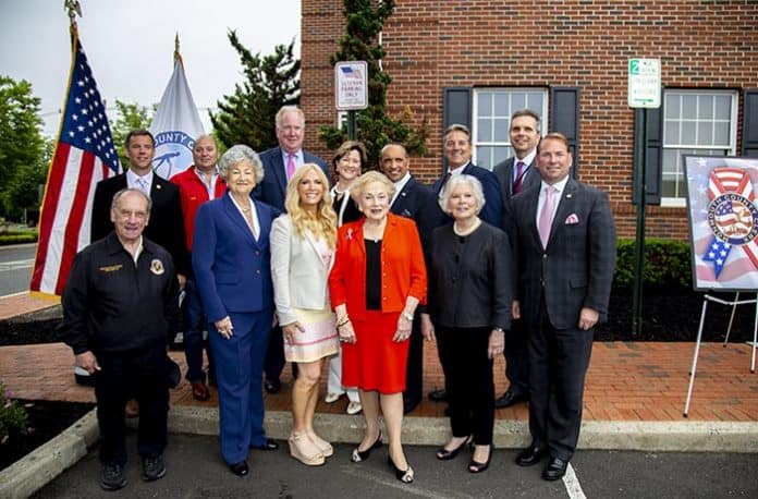 County officials unveiled the new designated veterans parking space at the Monmouth County Clerk’s Office, in honor of Military Appreciation Month. (Photo courtesy Monmouth County)