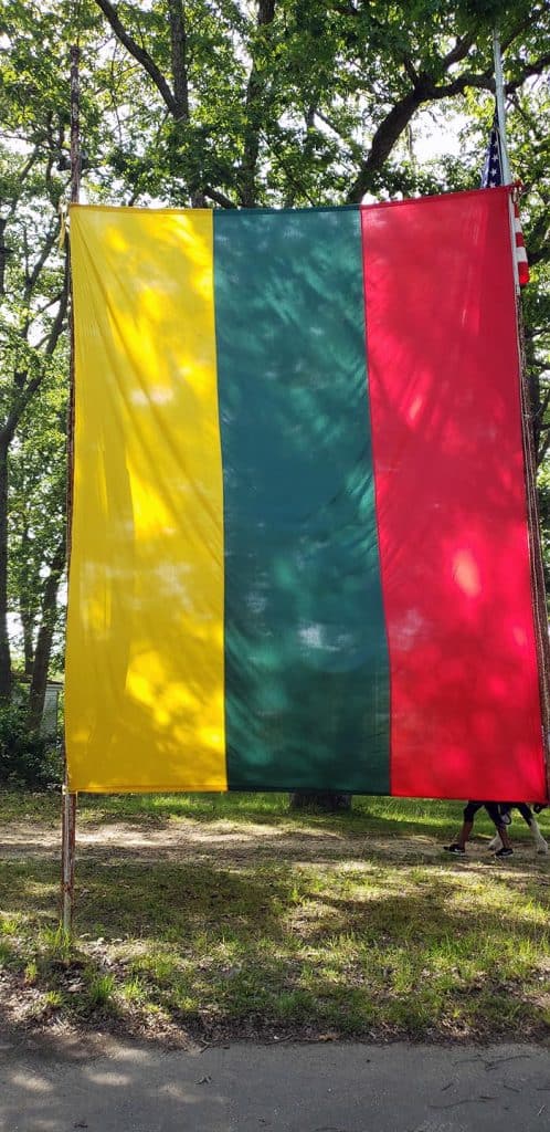 A large Lithuanian flag was hung on the grounds of the Estonian Cultural Center during the 10th Annual Lithuanian Festival. (Photo by Bob Vosseller)