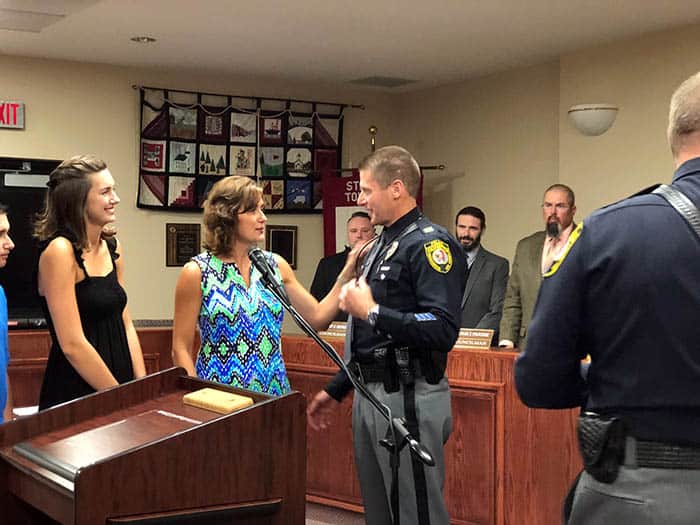 On July 16, Captain Vaughn was sworn in by Mayor Gregory Myhre at the township council meeting. (Photo by Kimberly Bosco)